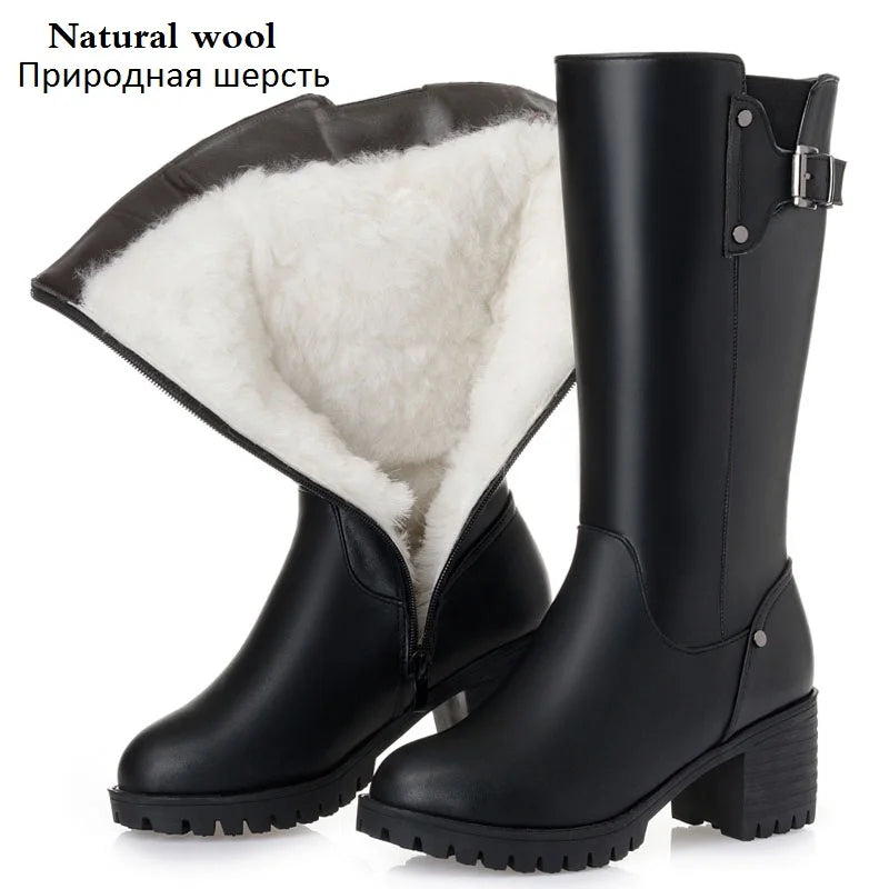 DRKANOL Genuine Leather Wool Snow Boots – Warm Waterproof Winter Flats