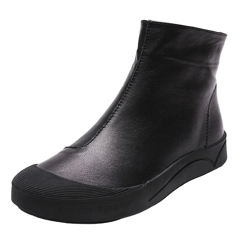 DRKANOL Genuine Leather Warm Ankle Boots – Winter Flat Cowhide Zip Boots