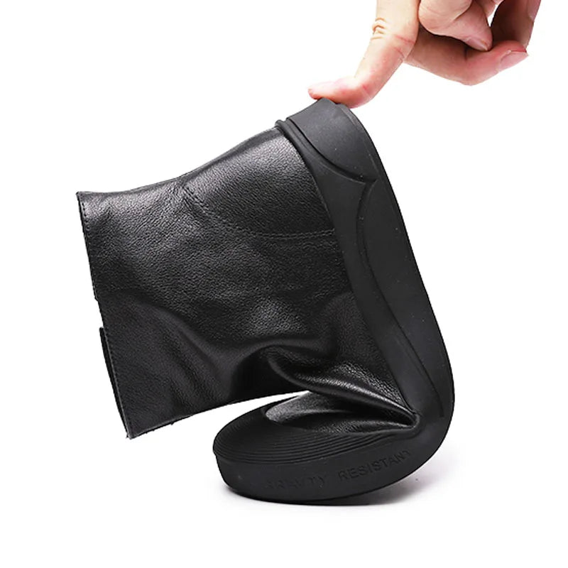 DRKANOL Genuine Leather Warm Ankle Boots – Winter Flat Cowhide Zip Boots