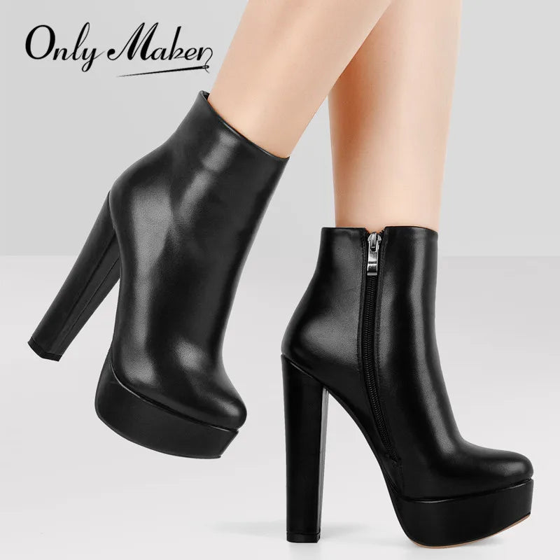 Onlymaker Women’s Round Toe Platform Ankle Boots – 15cm Chunky High Heels