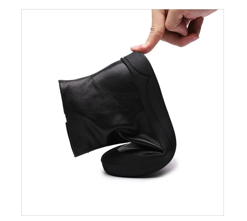 DRKANOL Genuine Leather Warm Ankle Boots – Winter Flat Cowhide Zip Boots