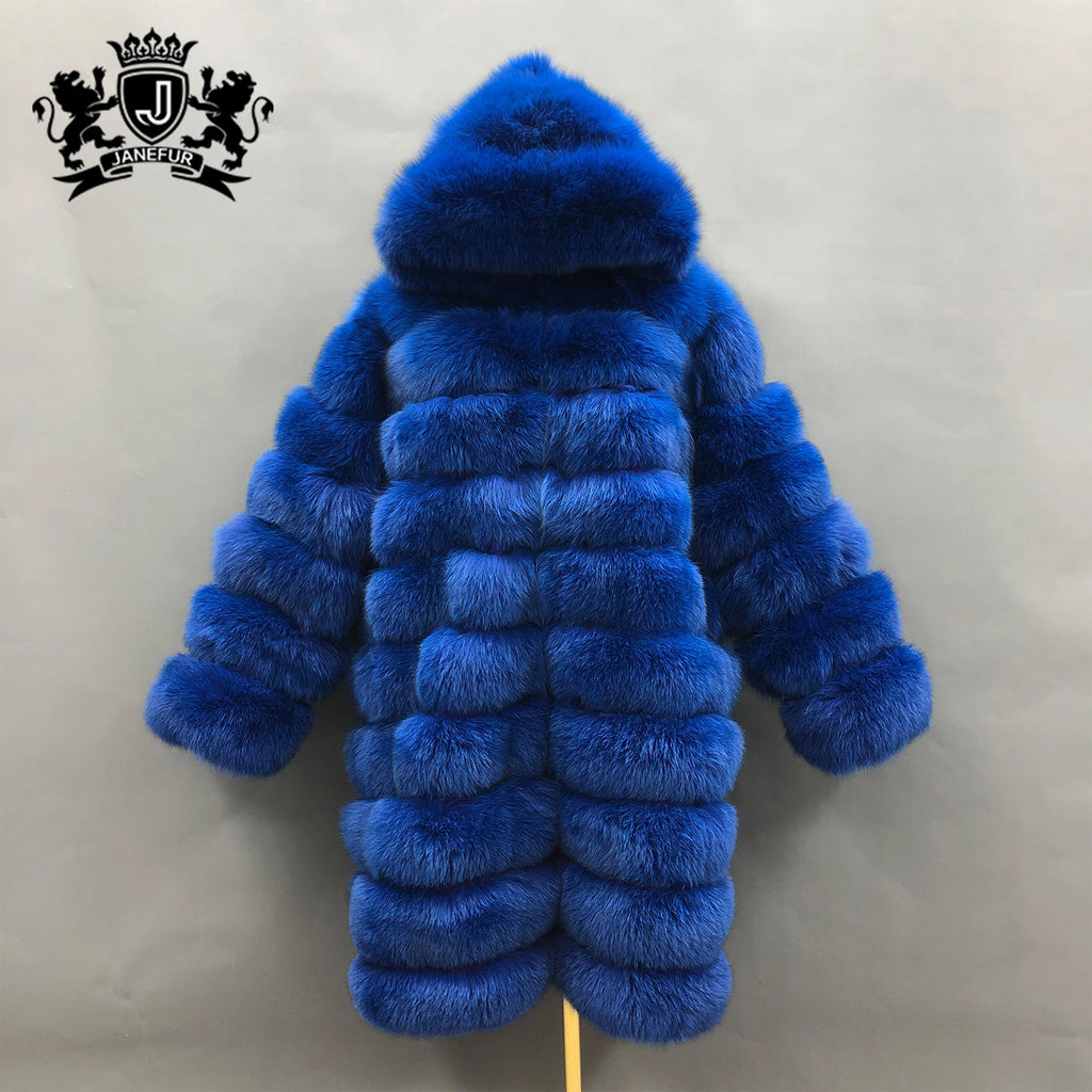 Plus Size Long Hooded Real Fox Fur Coat – Luxury Winter Thick Fur Jacket