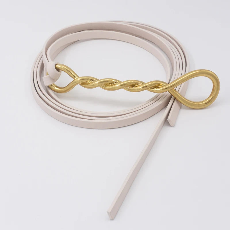 Twist Shape Gilt Buckle Thin Leather Belt