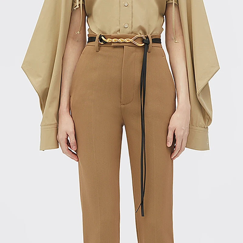 Twist Shape Gilt Buckle Thin Leather Belt