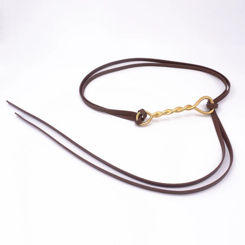 Twist Shape Gilt Buckle Thin Leather Belt