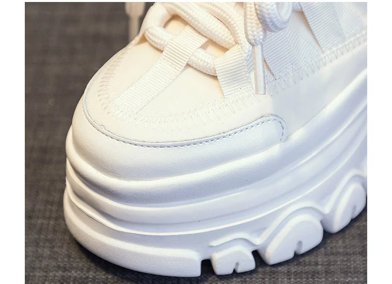 Fujin 9cm Platform Leather Wedge Sneakers – Chunky Breathable Shoes