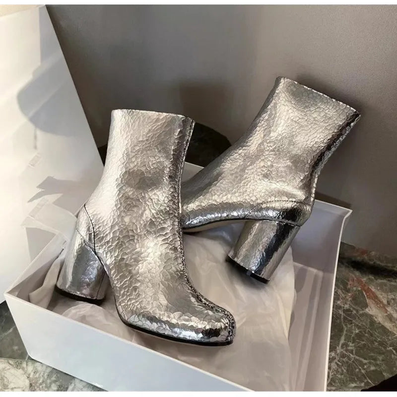 Women’s Split-Toe Tabi Ankle Boots – Chunky High Heel Chelsea Short Booties