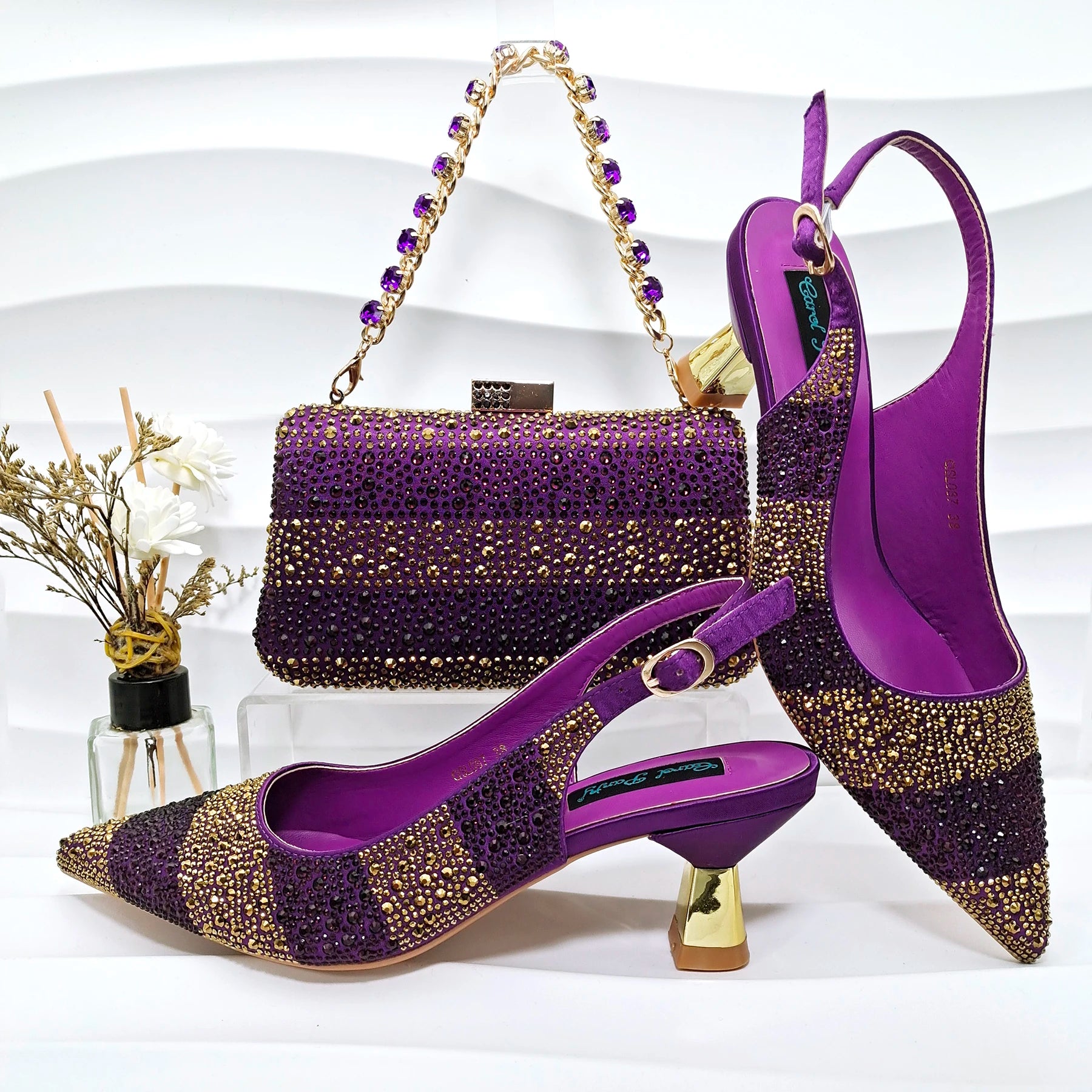 Rhinestone Satin Pumps & Clutch Set – Italian-Inspired Elegance