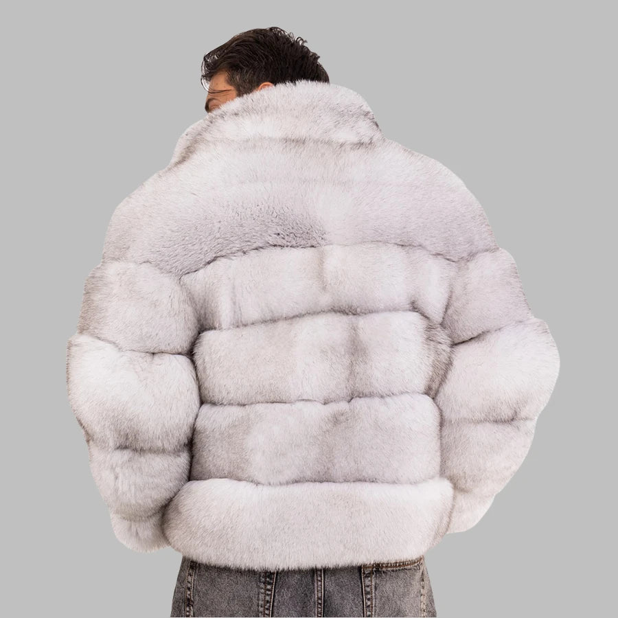 Atlas Fox Fur Coat – Men’s Blue Luxury Winter Jacket