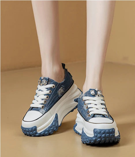 Fujin Denim Leather Platform Sneakers