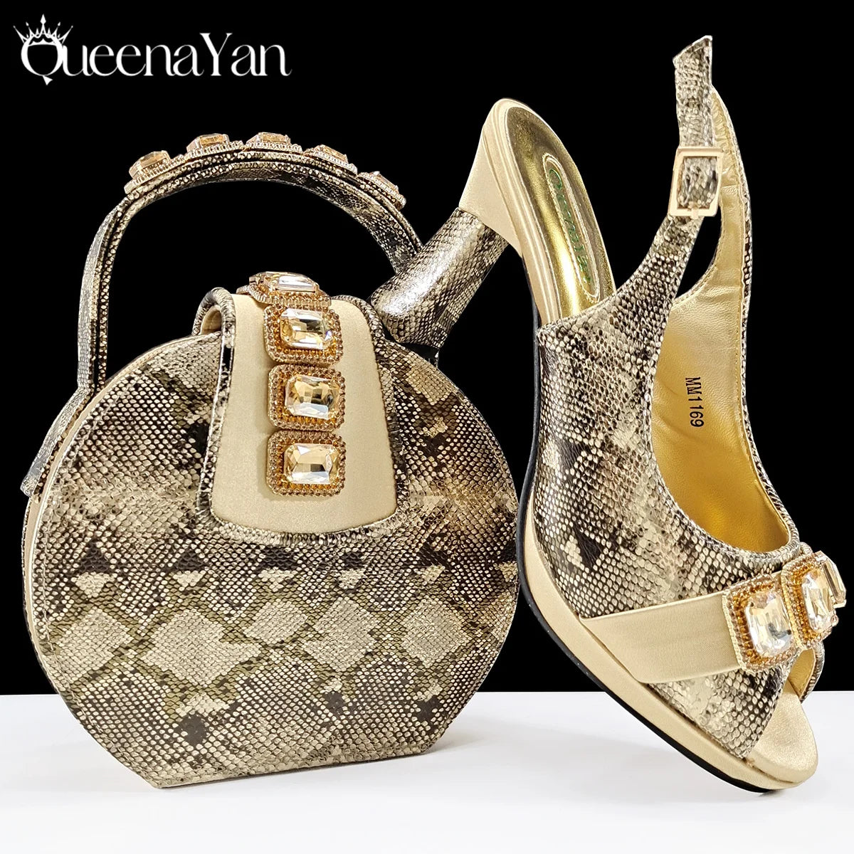 Elegant Green Peep-Toe Heels & Matching Bag Set