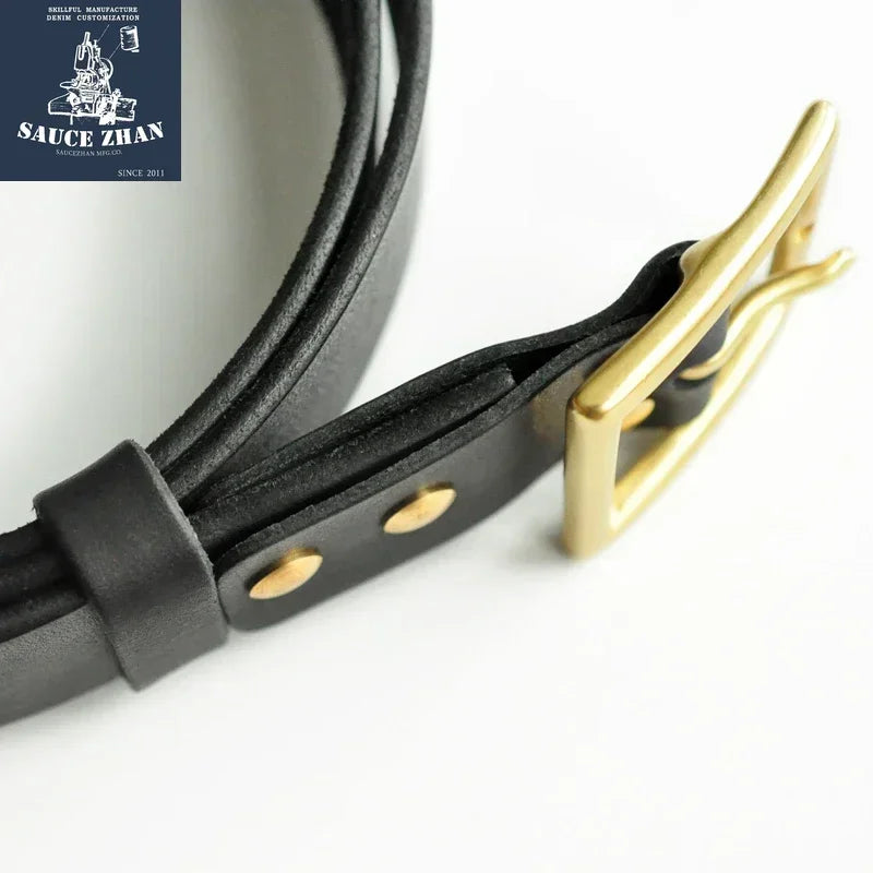 SauceZhan Italian Vegetable-Tanned Leather Belt – 4MM Brass Buckle
