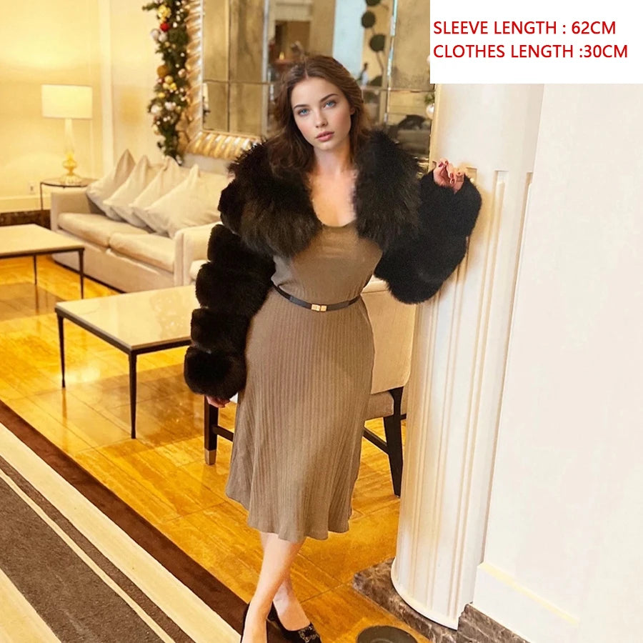 Cropped Real Raccoon Fur Jacket – Short Luxury Bomber Coat for Women