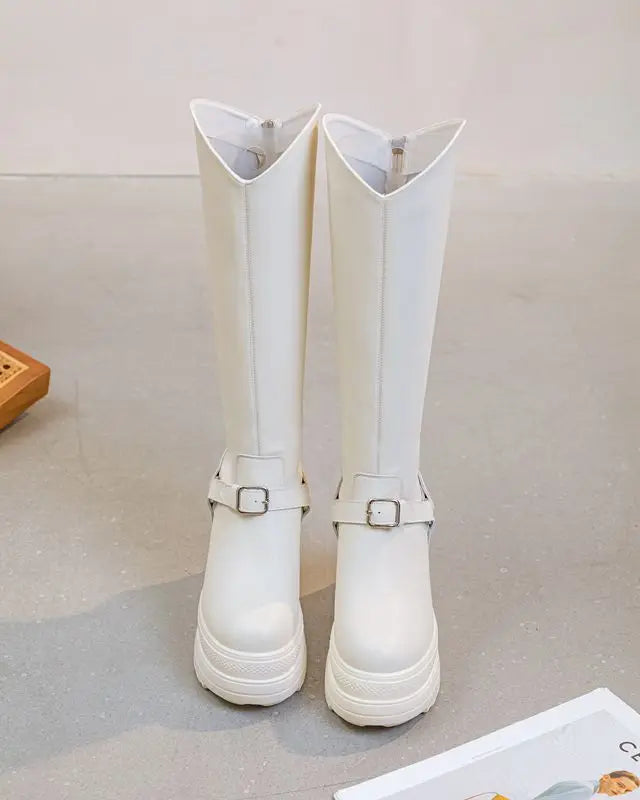 Fujin Women’s Microfiber Leather Ankle Boots – 11cm Chunky Wedge Heels