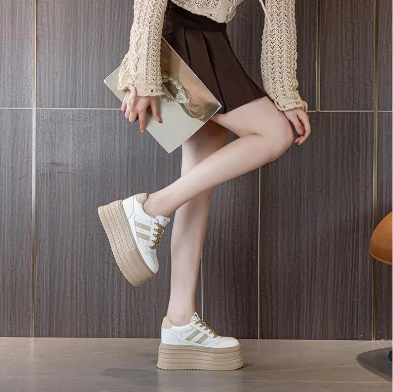 KAYOULAI 10cm Cow Leather Platform Sneakers