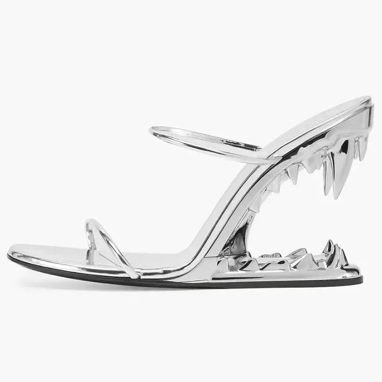 Teeth-Shaped Open-Toe Slippers with Unique Sloping Heel Design
