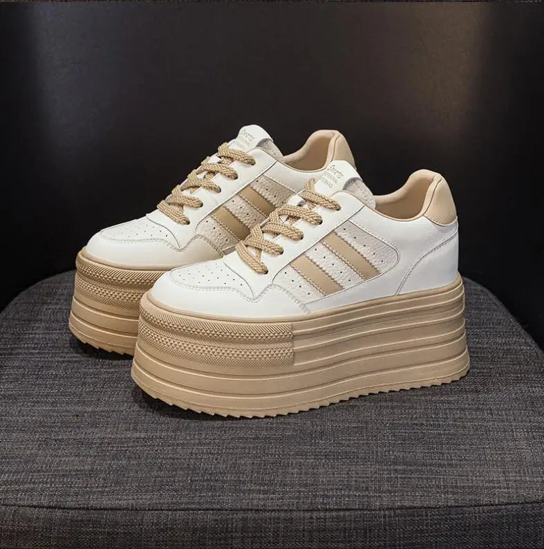 KAYOULAI 10cm Cow Leather Platform Sneakers