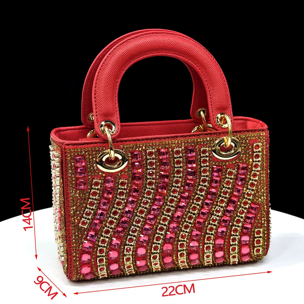 Fuchsia Rhinestone Heels & Handbag Set – Shiny Italian Party Style