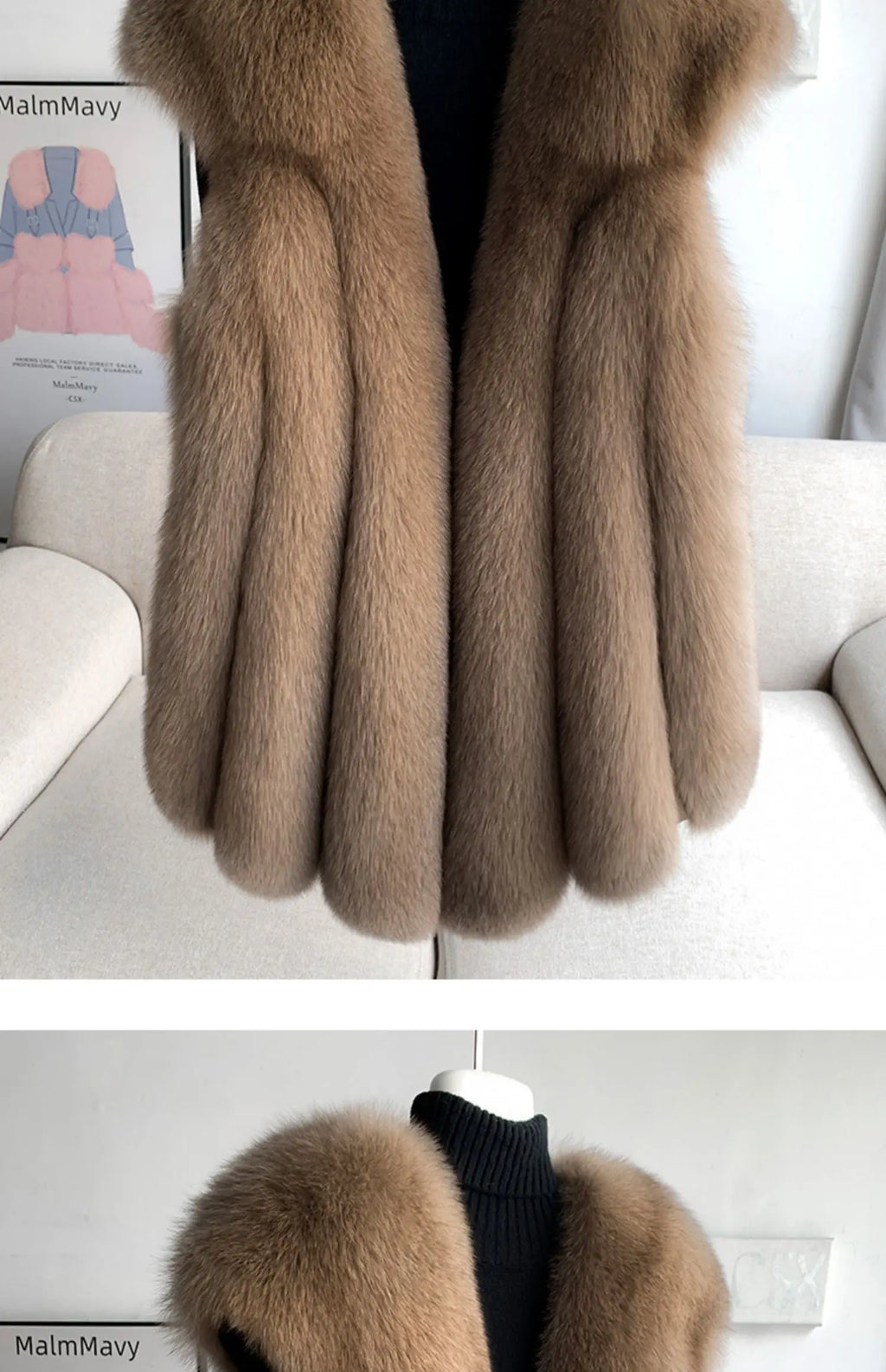 Fox Fur Vest for Women – Luxury Thick Real Fur Coat for Autumn/Winter