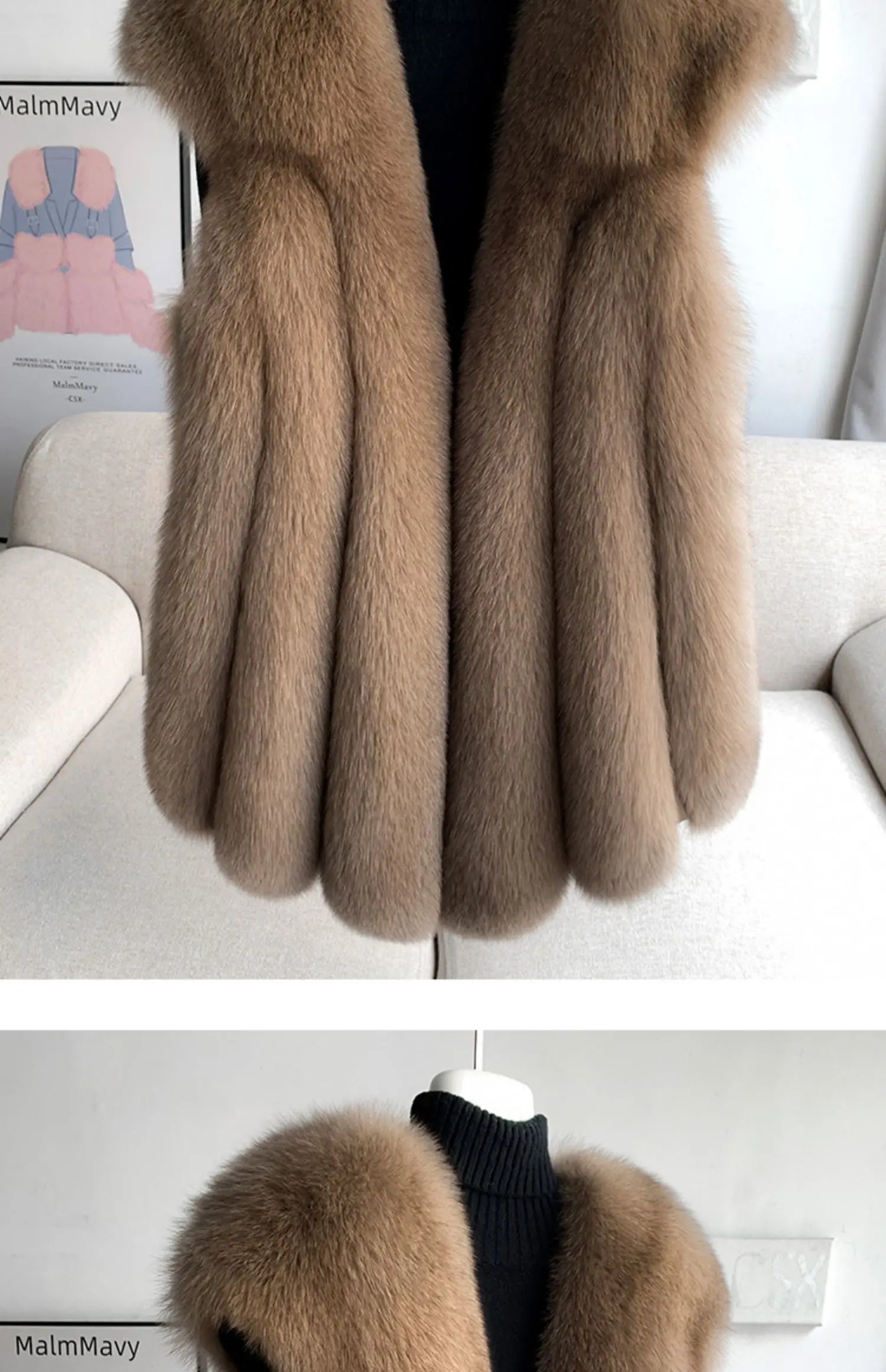 Fox Fur Vest for Women – Luxury Thick Real Fur Coat for Autumn/Winter