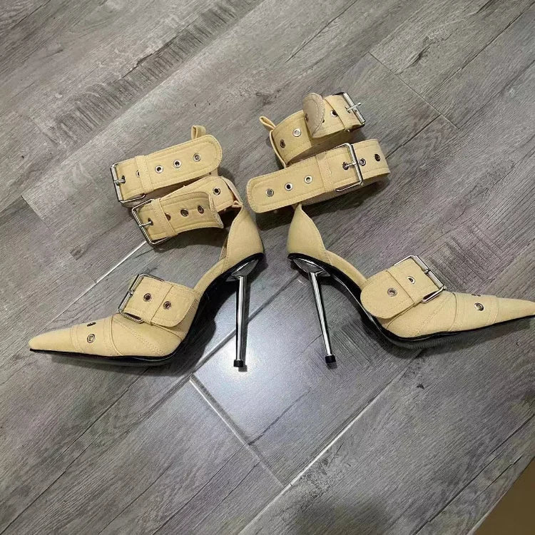 SLSHLYJ Denim Rivet Over-the-Knee Boots – 12cm Heels, Punk Silver Buckle