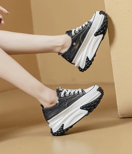 Fujin Denim Leather Platform Sneakers