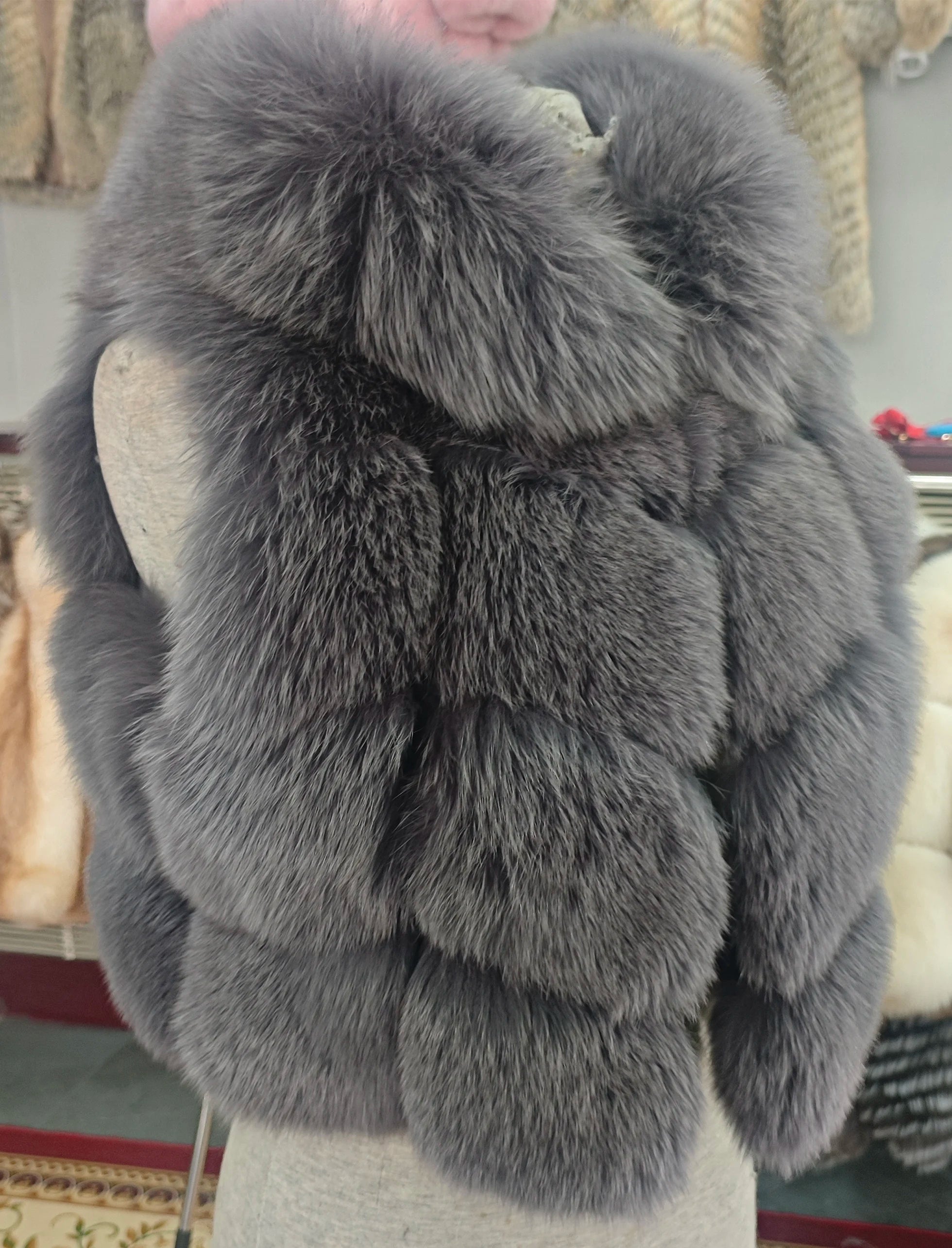 Real Silver Fox Fur Vest – Hooded Genuine Leather Sleeveless Jacket for Women