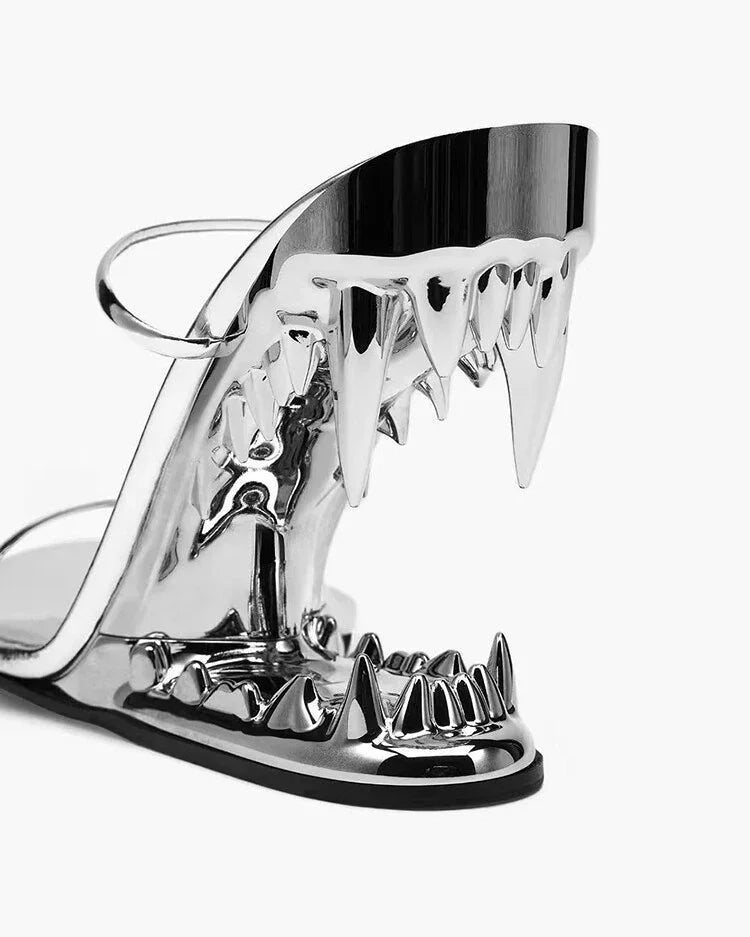 Teeth-Shaped Open-Toe Slippers with Unique Sloping Heel Design