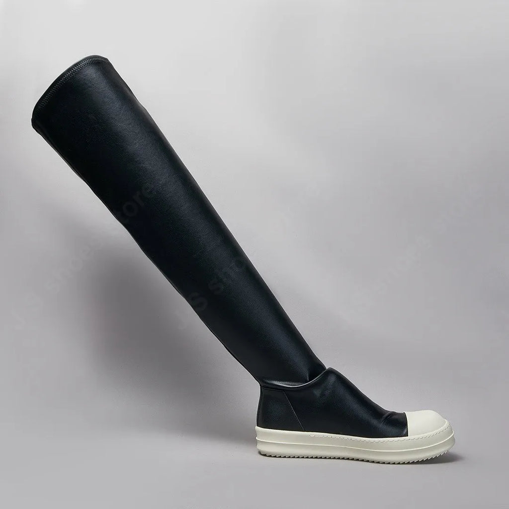 Y3ROCLGZDG Retro Over-the-Knee Leather Boots – Unisex Classic Black