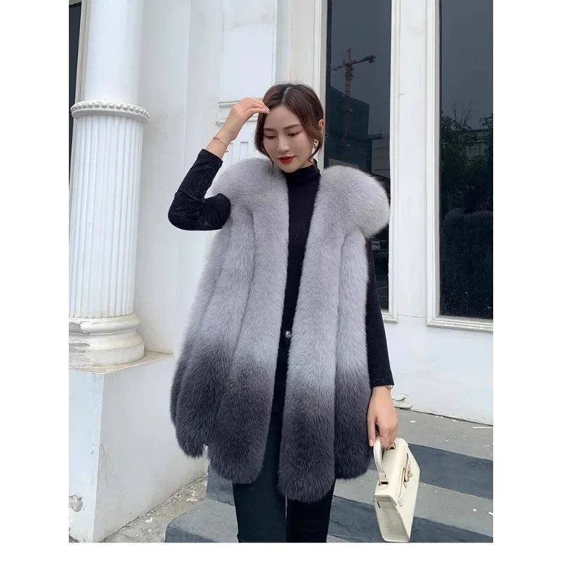 Fox Fur Vest for Women – Luxury Thick Real Fur Coat for Autumn/Winter
