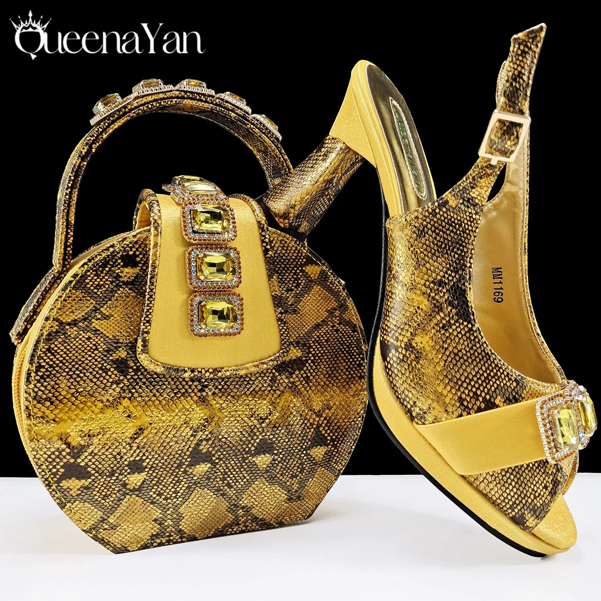 Elegant Green Peep-Toe Heels & Matching Bag Set