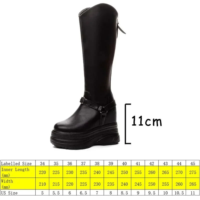 Fujin Women’s Microfiber Leather Ankle Boots – 11cm Chunky Wedge Heels