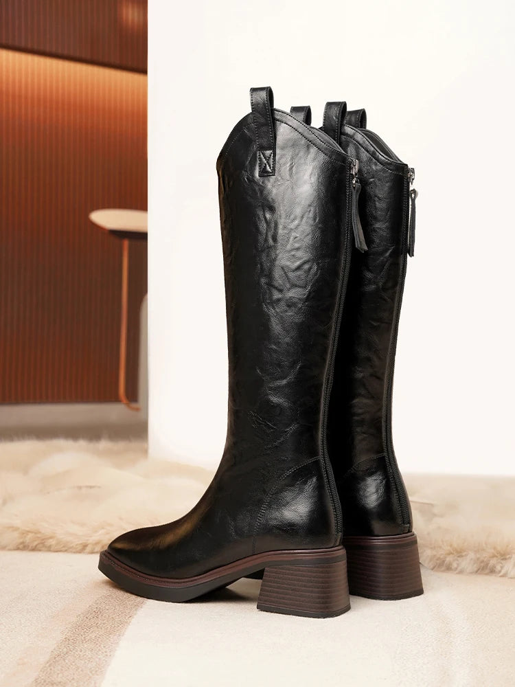 DIMANYU Women’s Mid-Calf Leather Winter Boots – Natural Wool