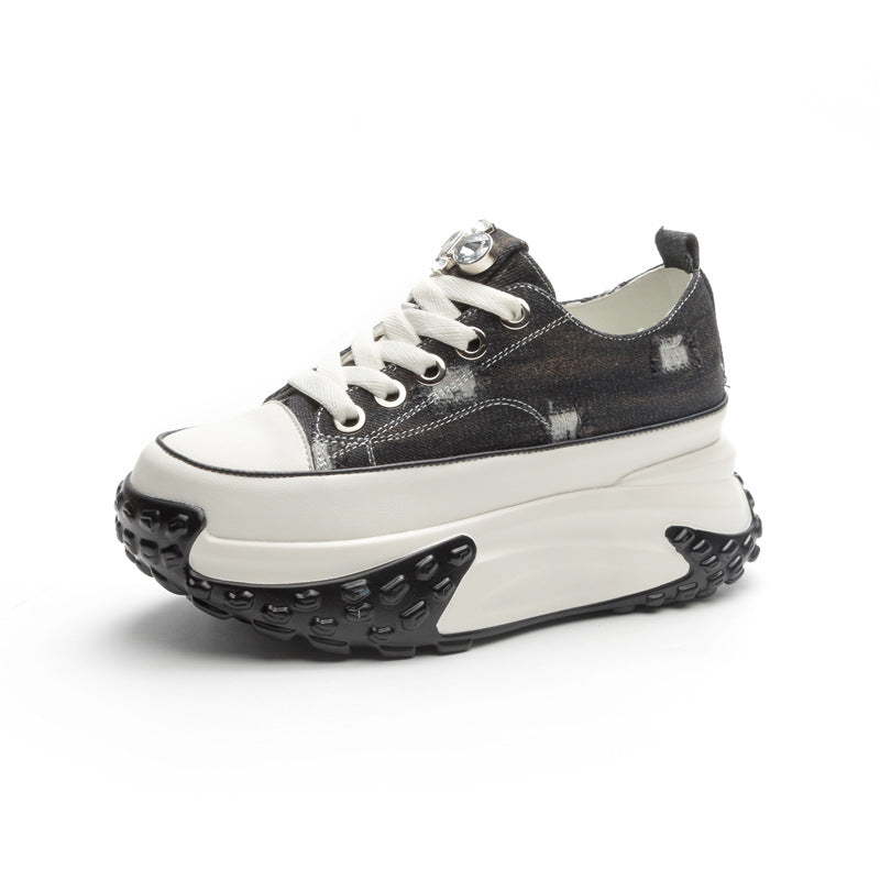 Fujin Denim Leather Platform Sneakers