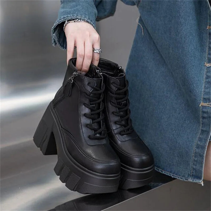 TuoYAO Genuine Leather Platform Ankle Boots