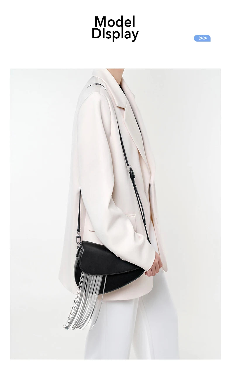 BAFELLI Luxury Leather Saddle Bag with Tassel