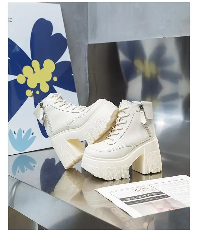 TuoYAO Genuine Leather Platform Ankle Boots