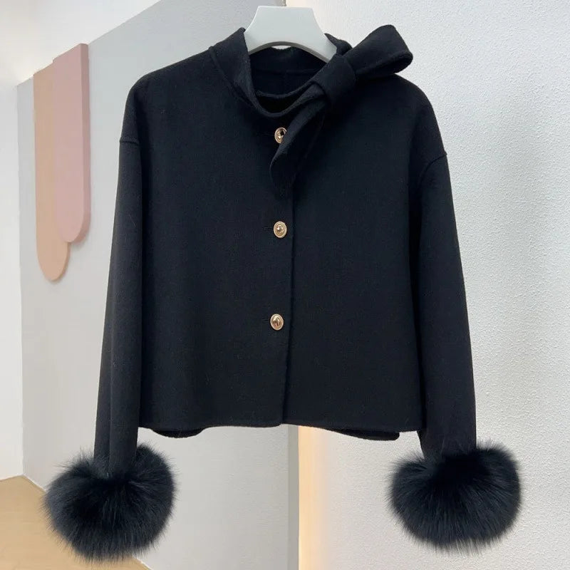 Wool Coat with Fox Fur Cuffs – Luxury Women’s Cashmere
