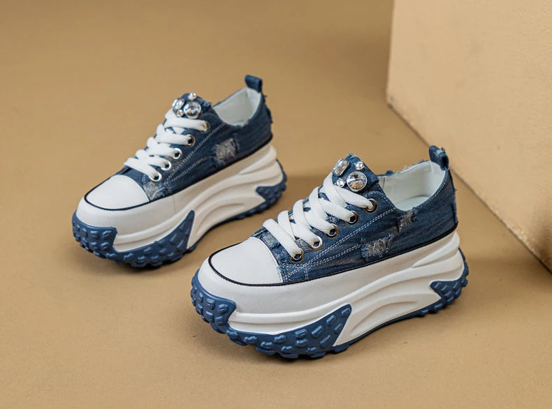 Fujin Denim Leather Platform Sneakers