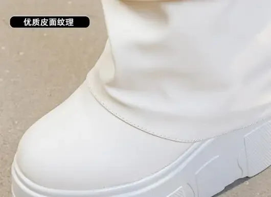 Calf Ankle Booties – PU Leather Motorcycle Boots with Platform, Winter 2025