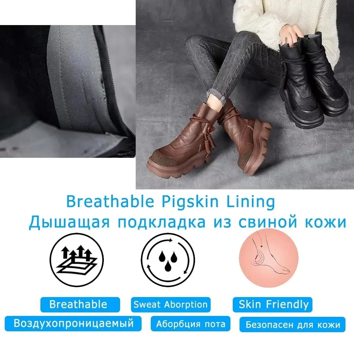 Koznoy 2025 Cow Leather Ankle Boots – Women’s Punk Flat Zip Booties