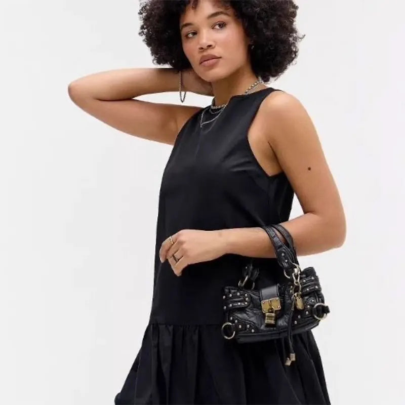 Y2K Motorcycle Handbag – Retro Leopard Print Distressed PU Leather Bag for Women