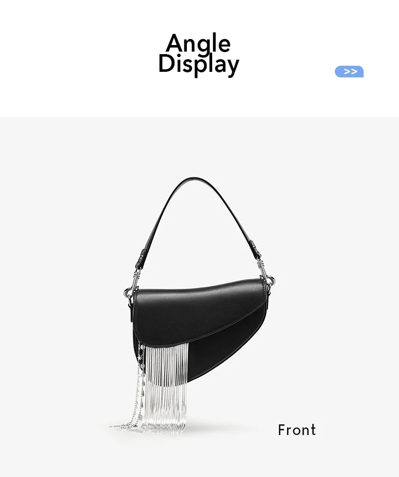 BAFELLI Luxury Leather Saddle Bag with Tassel