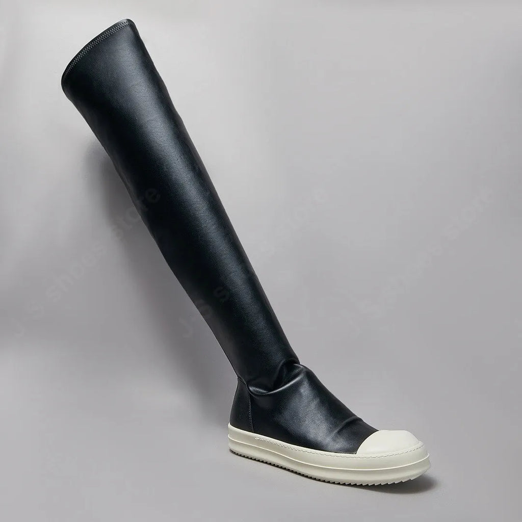 Y3ROCLGZDG Retro Over-the-Knee Leather Boots – Unisex Classic Black