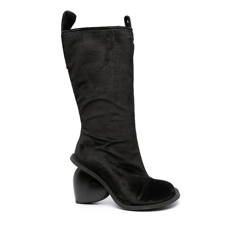 2024 Genuine Leather Mid-Calf Boots for Women – Round Toe High Heels
