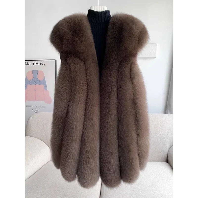 Fox Fur Vest for Women – Luxury Thick Real Fur Coat for Autumn/Winter