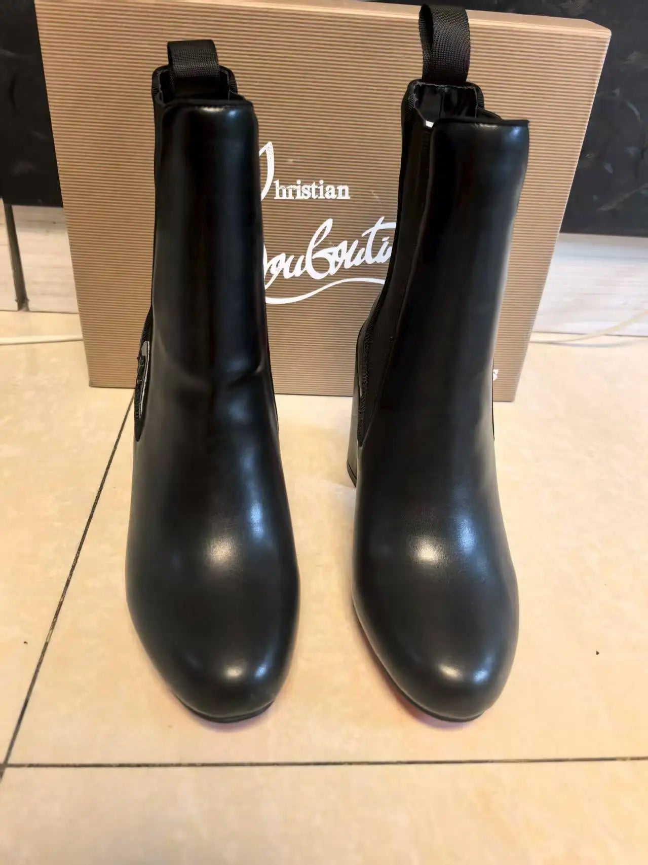 Hemegot Black Leather Red Sole High Heel Boots –