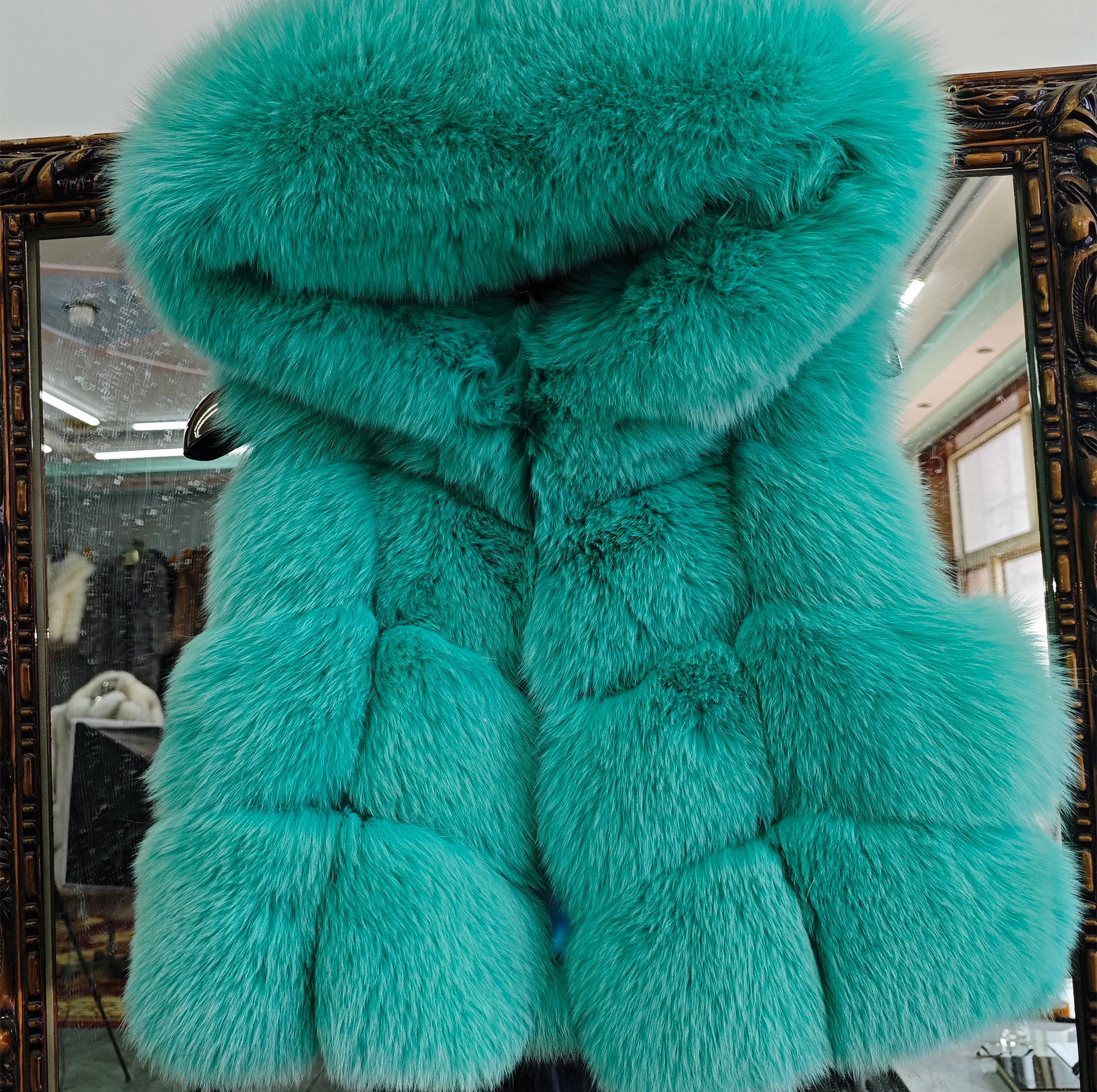 Real Silver Fox Fur Vest – Hooded Genuine Leather Sleeveless Jacket for Women