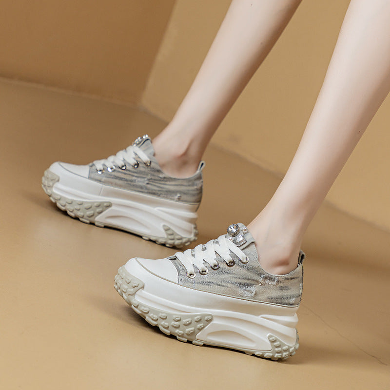 Fujin Denim Leather Platform Sneakers