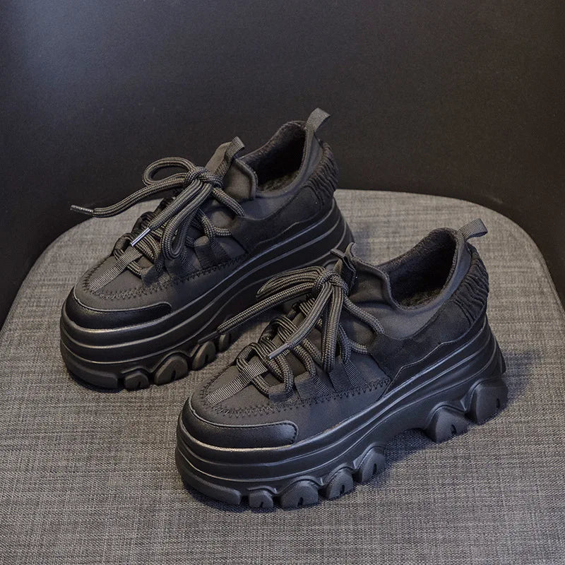 Fujin 9cm Platform Leather Wedge Sneakers – Chunky Breathable Shoes